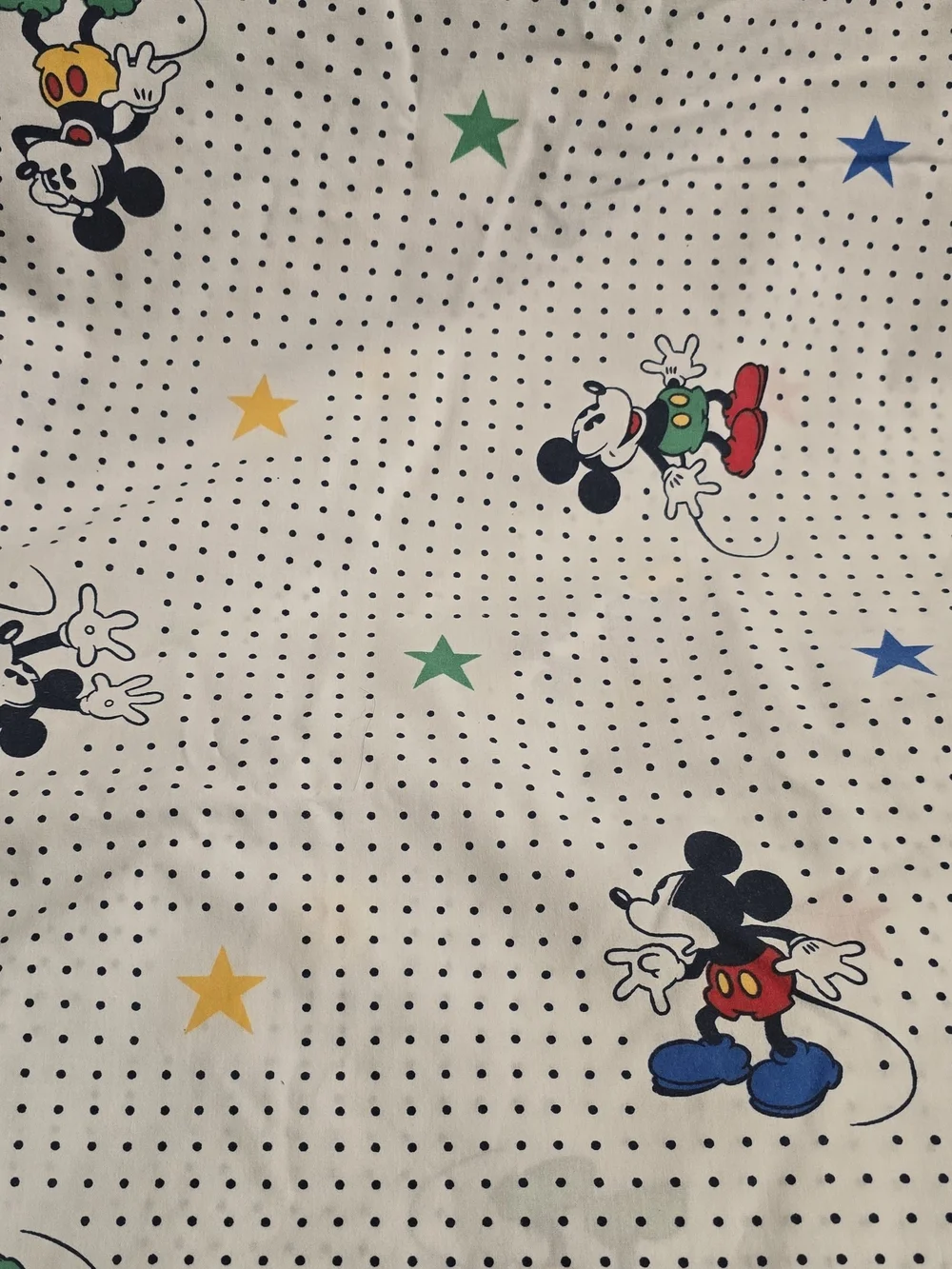 Disney Mickey 90s Queen Flat Sheet Polka Dot Stars Retro Cutter Rare Htf Size